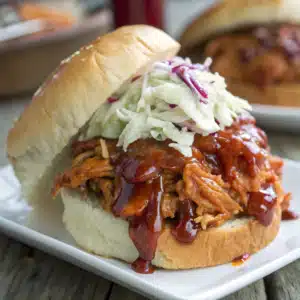 BBQ chicken being shredded in a slow cooke