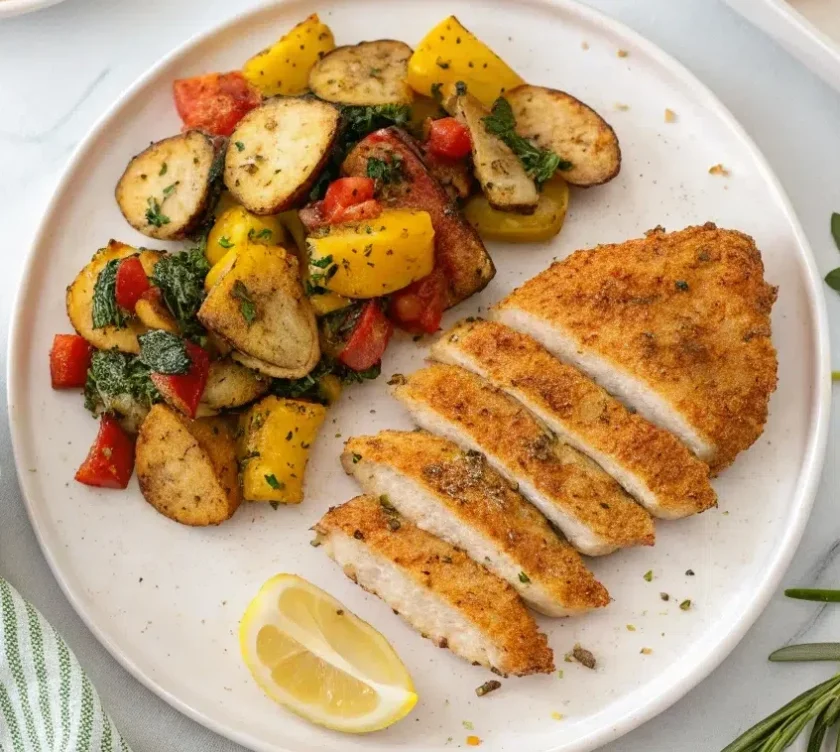 Delicious baked chicken cutlets on a plate