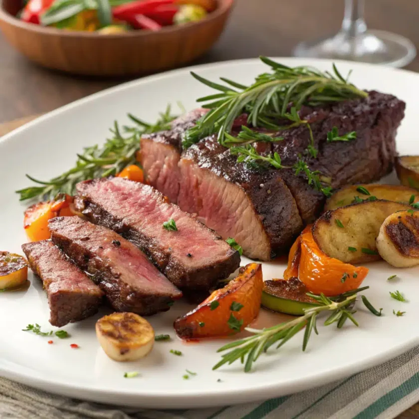 Delicious boneless beef ribs on a serving platter