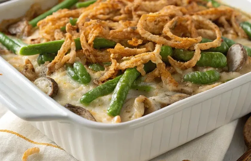 A freshly baked Campbell soup green bean casserole recipe