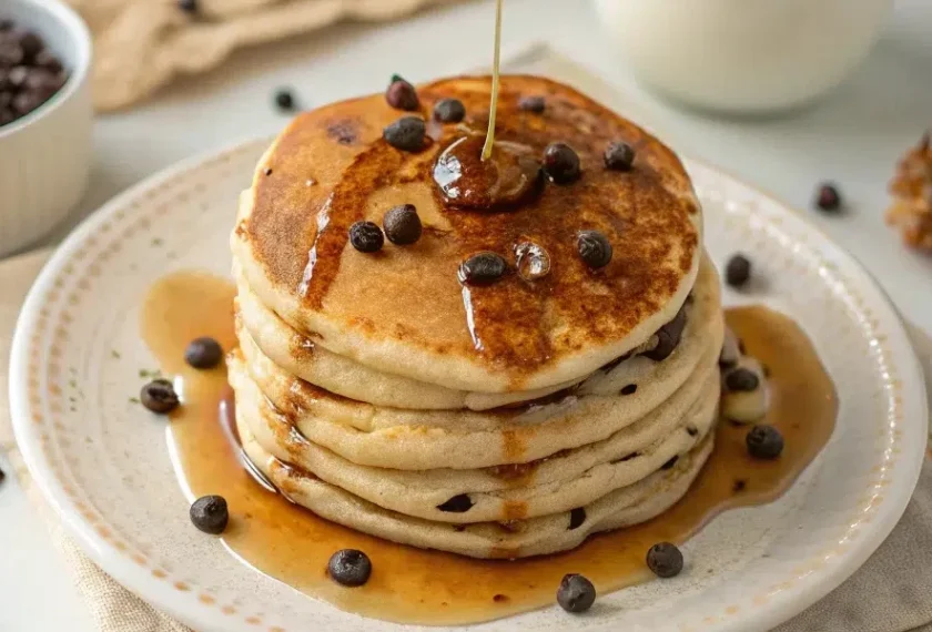 Stack of fluffy chocolate chip pancakes