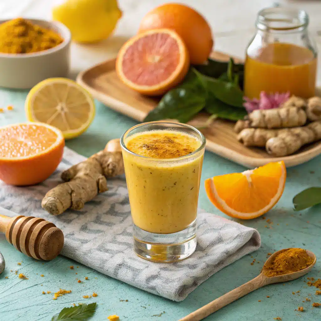 Fresh breakfast shot recipe with citrus and ginger