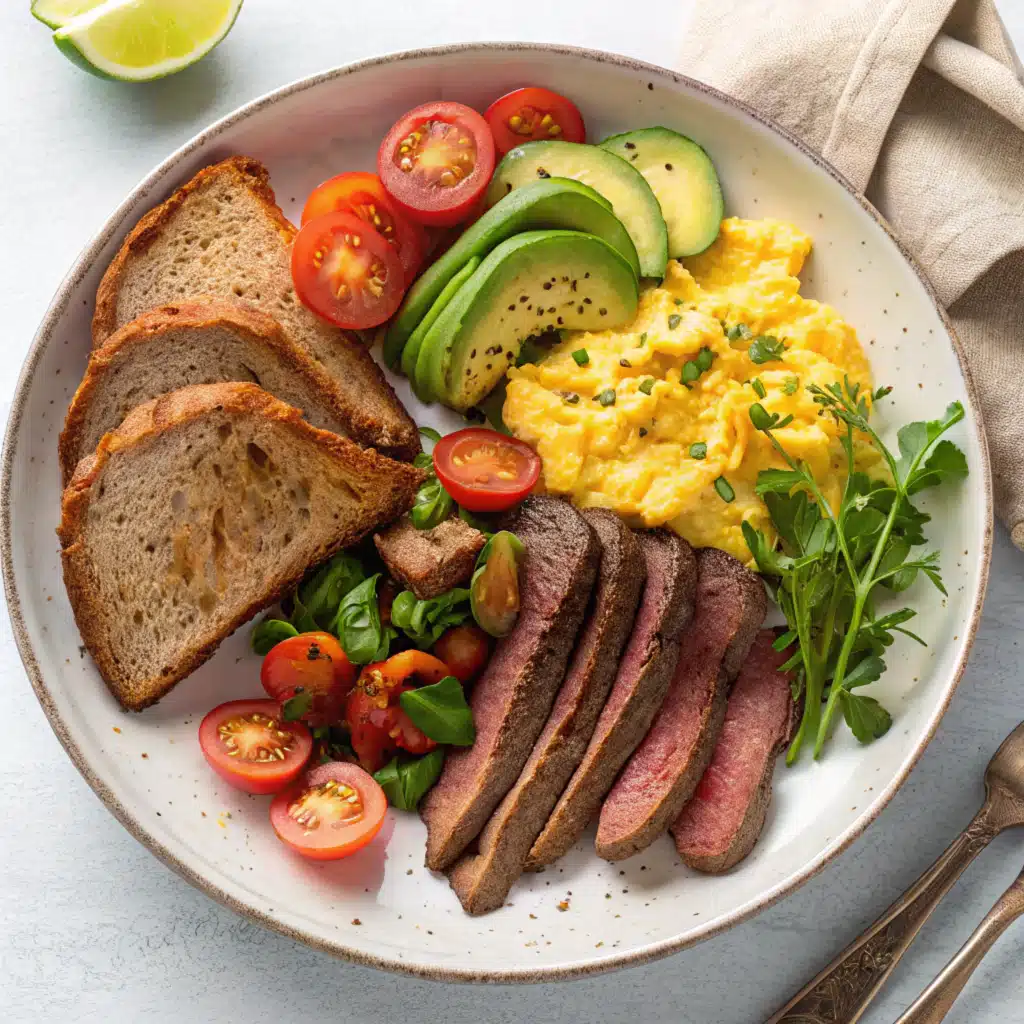 Healthy beef breakfast recipes with eggs and vegetables