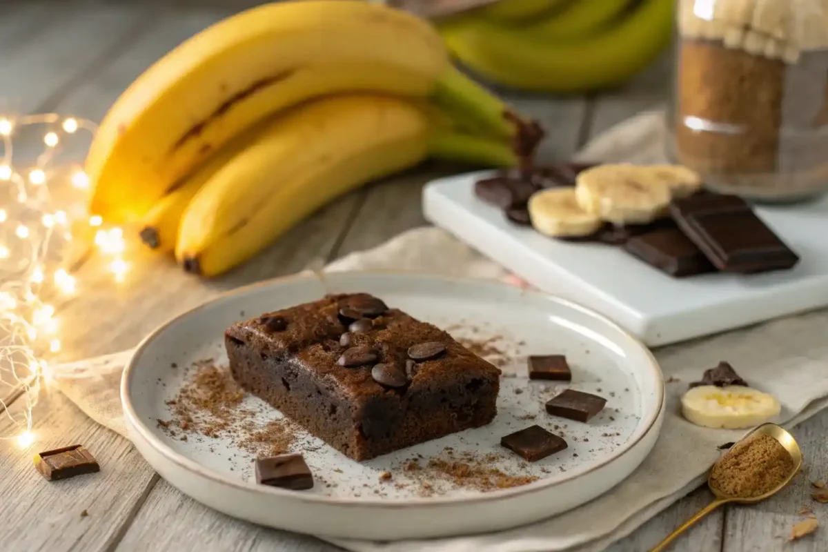 Delicious homemade banana brownies on a plate