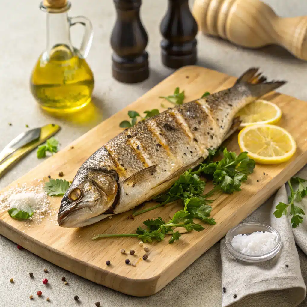 Grilled branzino with lemon and herbs