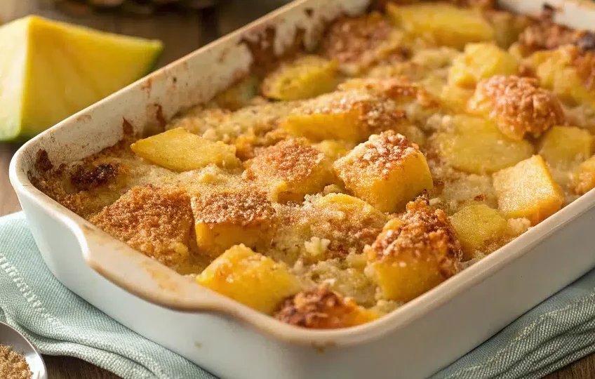 A delicious pineapple casserole recipe in a baking dish