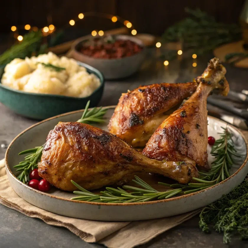 Golden-brown turkey drumstick recipe with crispy skin