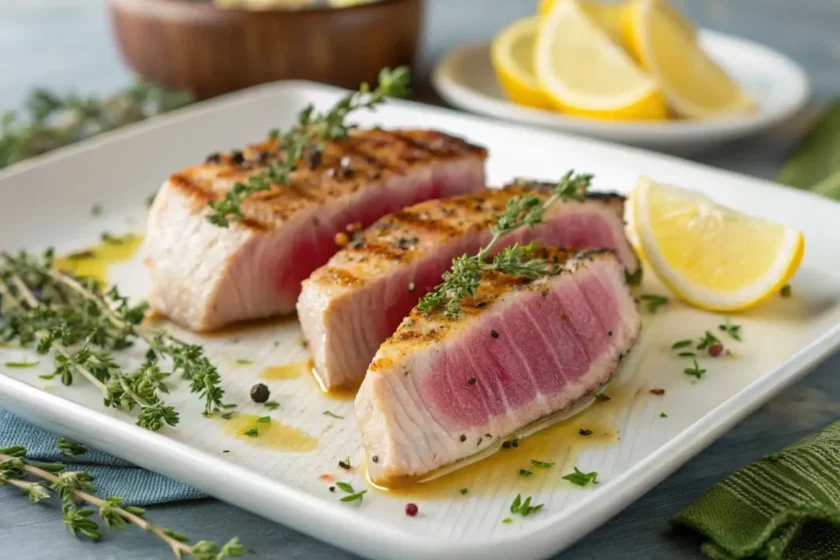 Delicious pan-seared yellowtail tuna recipe on a plate