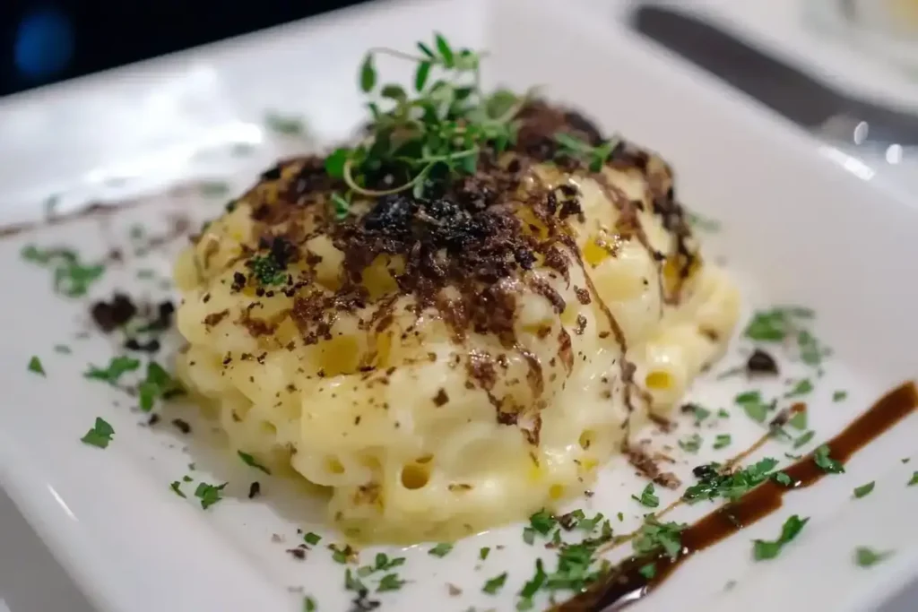 Truffle mac and cheese plated beautifully